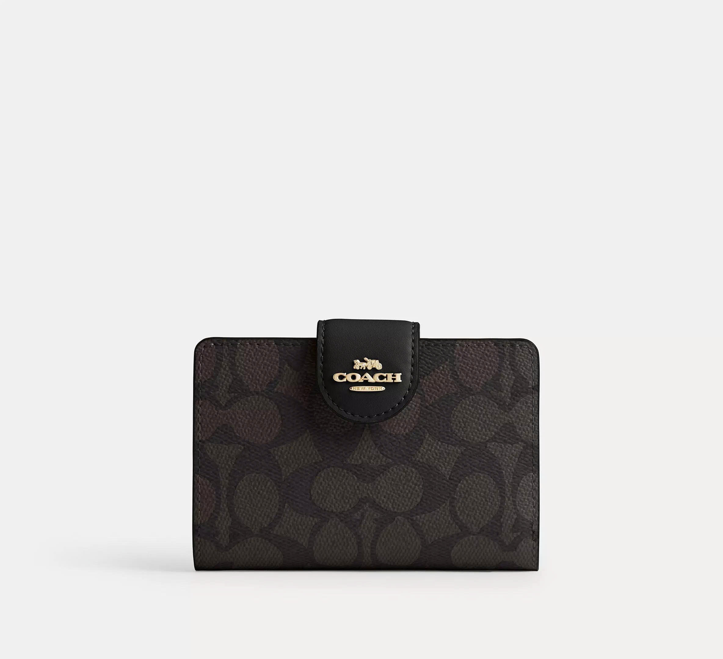COACH CW786 MEDIUM CORNER ZIP WALLET IN SIGNATURE CANVAS - DARK BROWN