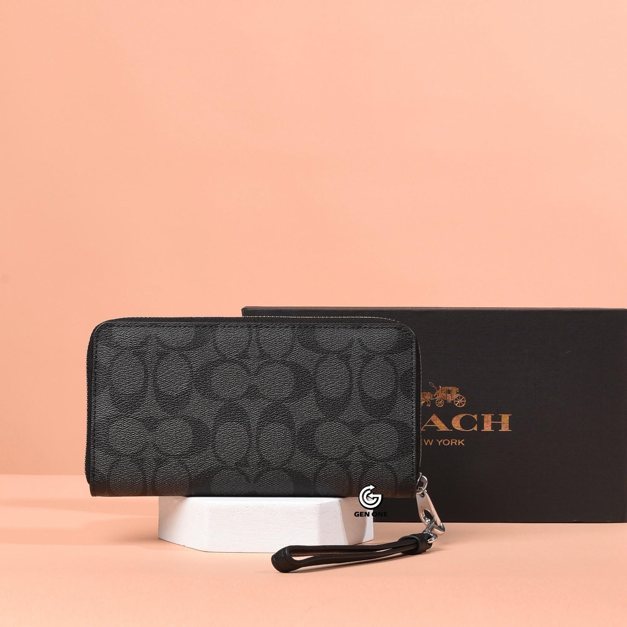 COACH C4452 SIGNATURE ZIP AROUND WOMEN WALLET - BLACK