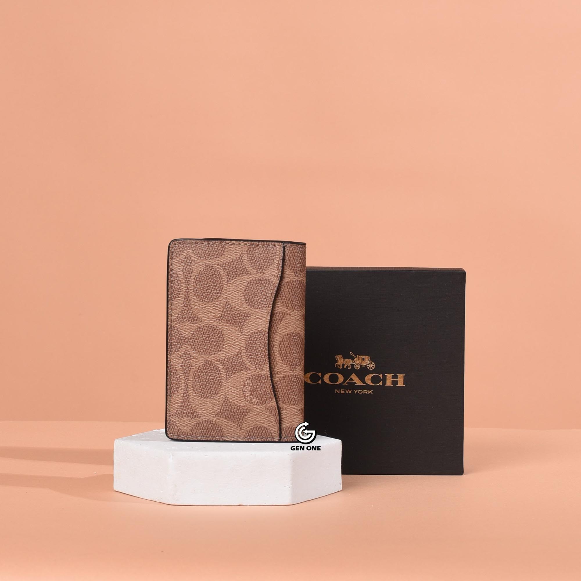 COACH CW367 SIGNATURE CANVAS CARD WALLET - BEIGE