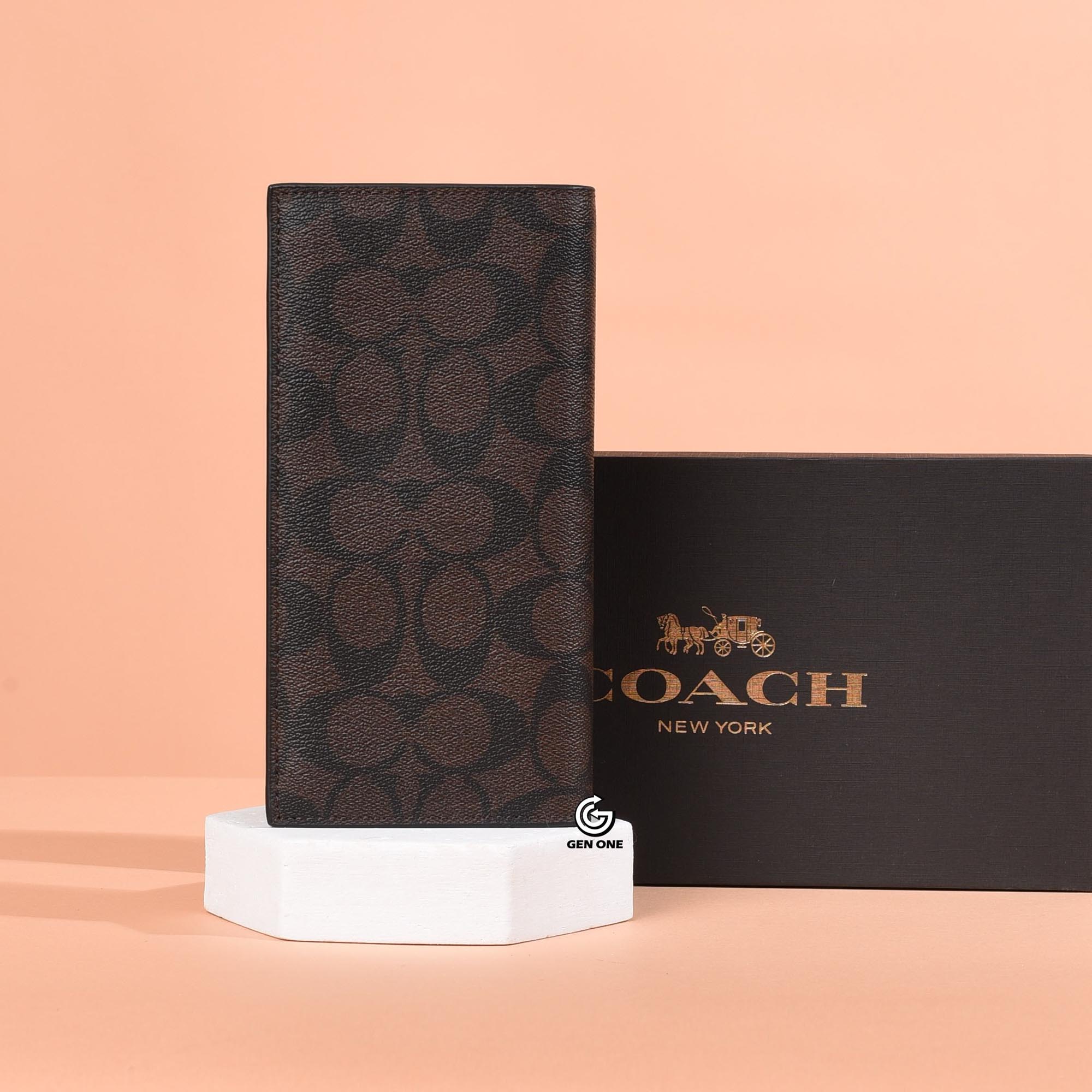 COACH SIGNATURE CANVAS LONG WALLET - BROWN
