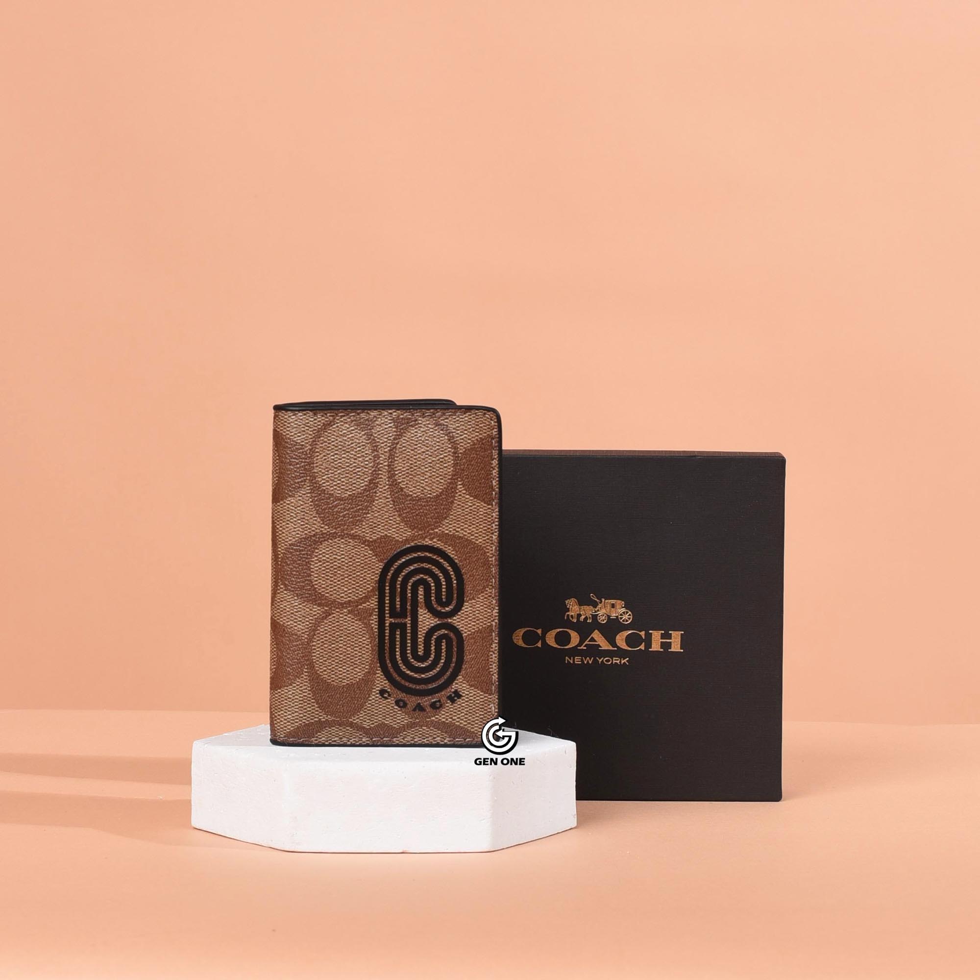 COACH C LOGO CANVAS CARD WALLET - BEIGE