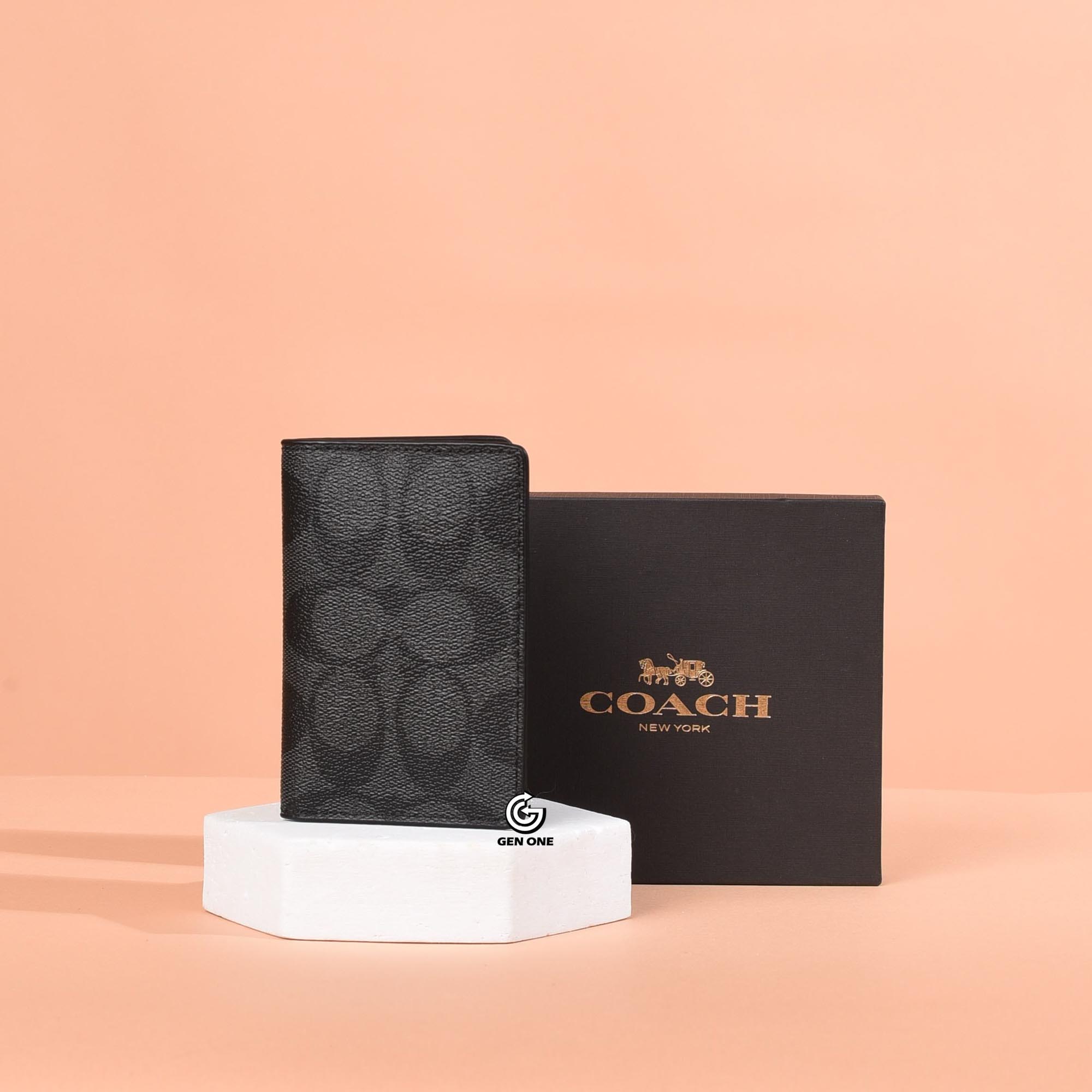 COACH CW367 SIGNATURE CANVAS CARD WALLET - BLACK