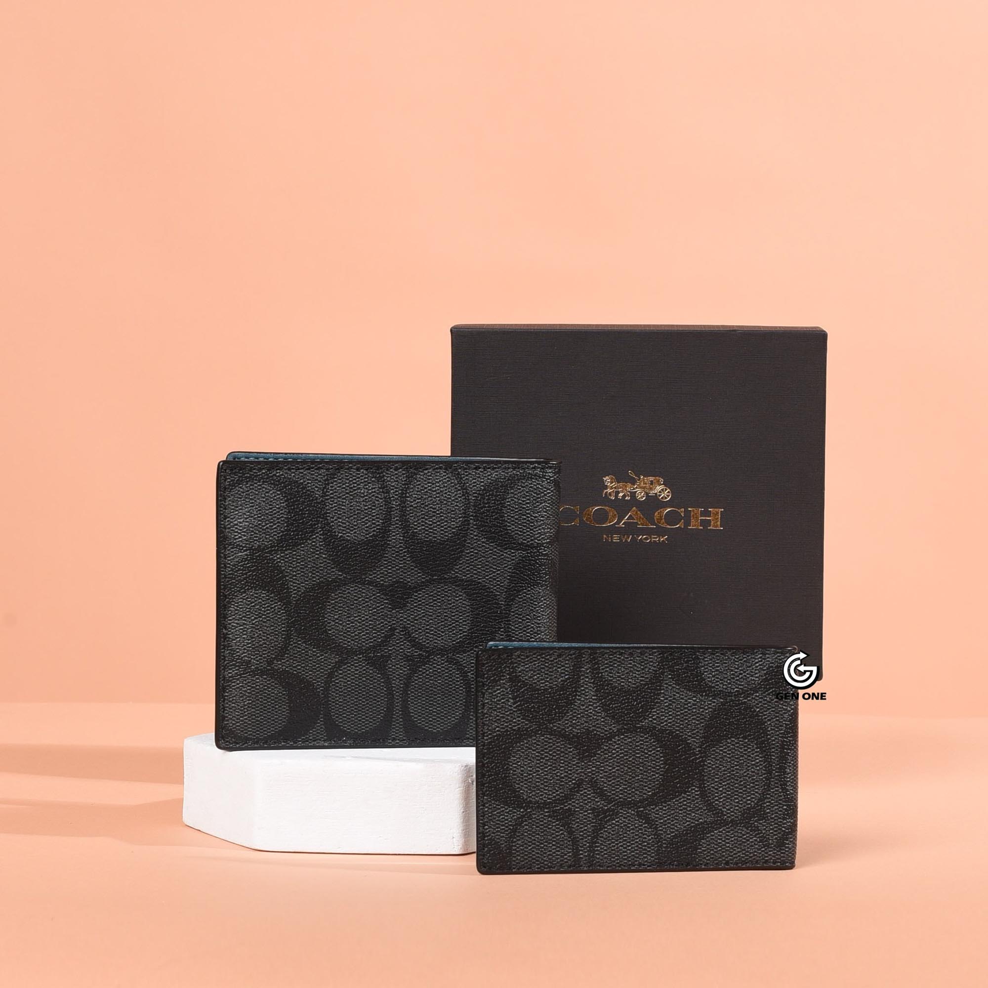 COACH C8297 EMBROI LOGO DOUBLE WALLET - BLACK