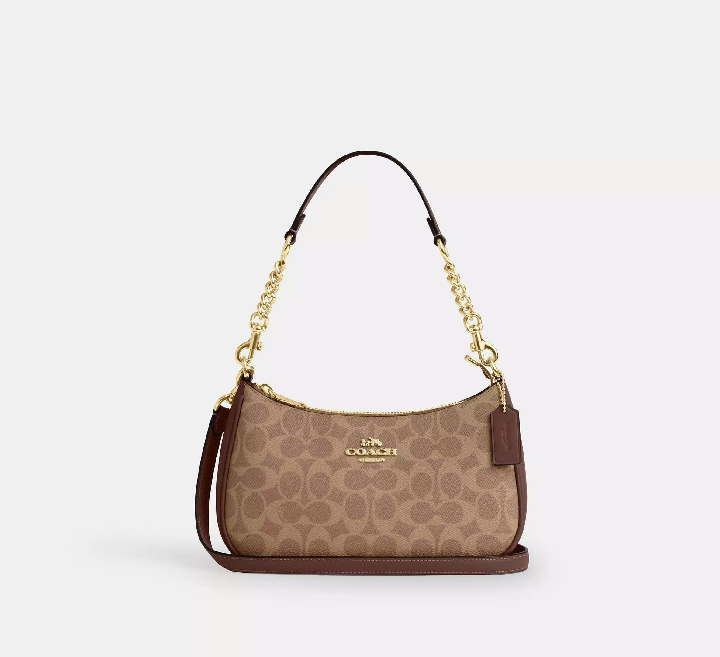 COACH CV933 TERI SHOULDER BAG IN SIGNATURE CANVAS - BROWN