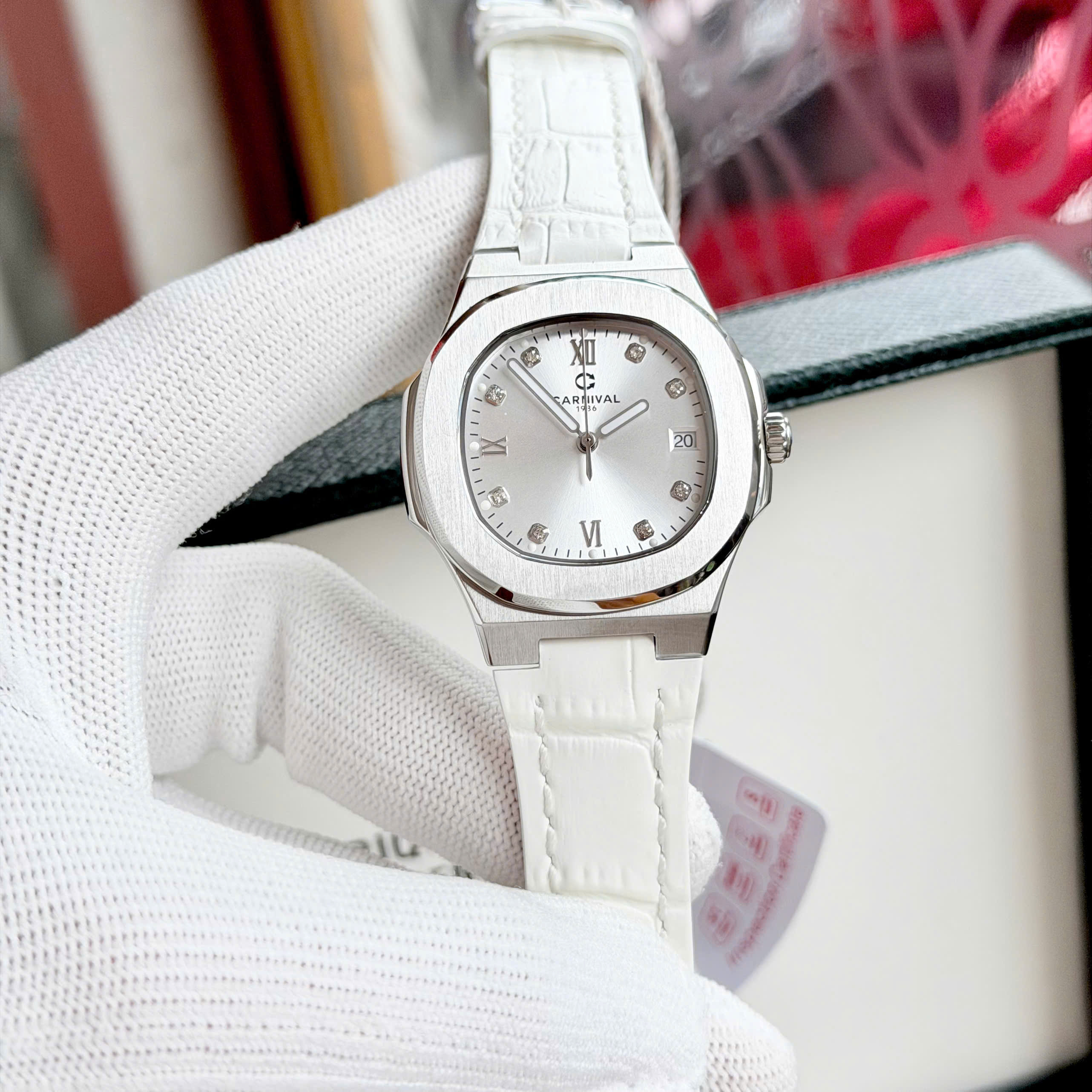 ĐỒNG HỒ NỮ CARNIVAL 8160L VT DD T QUARTZ 34MM ( DÂY DA TRẮNG )