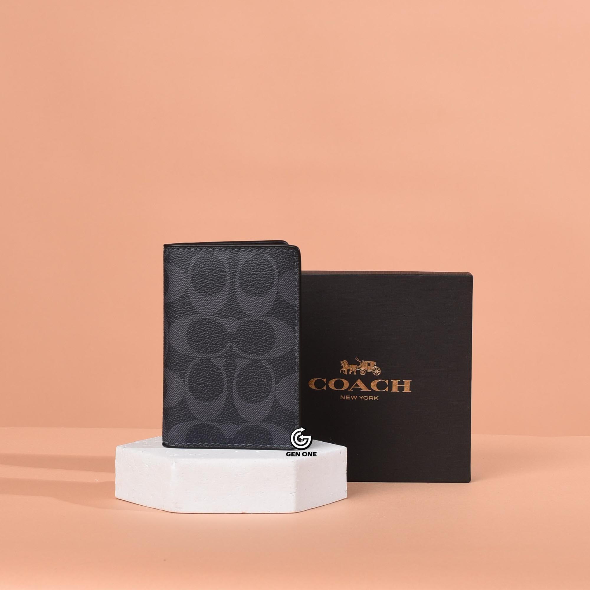 COACH SIGNATURE CANVAS CARD WALLET - NAVY