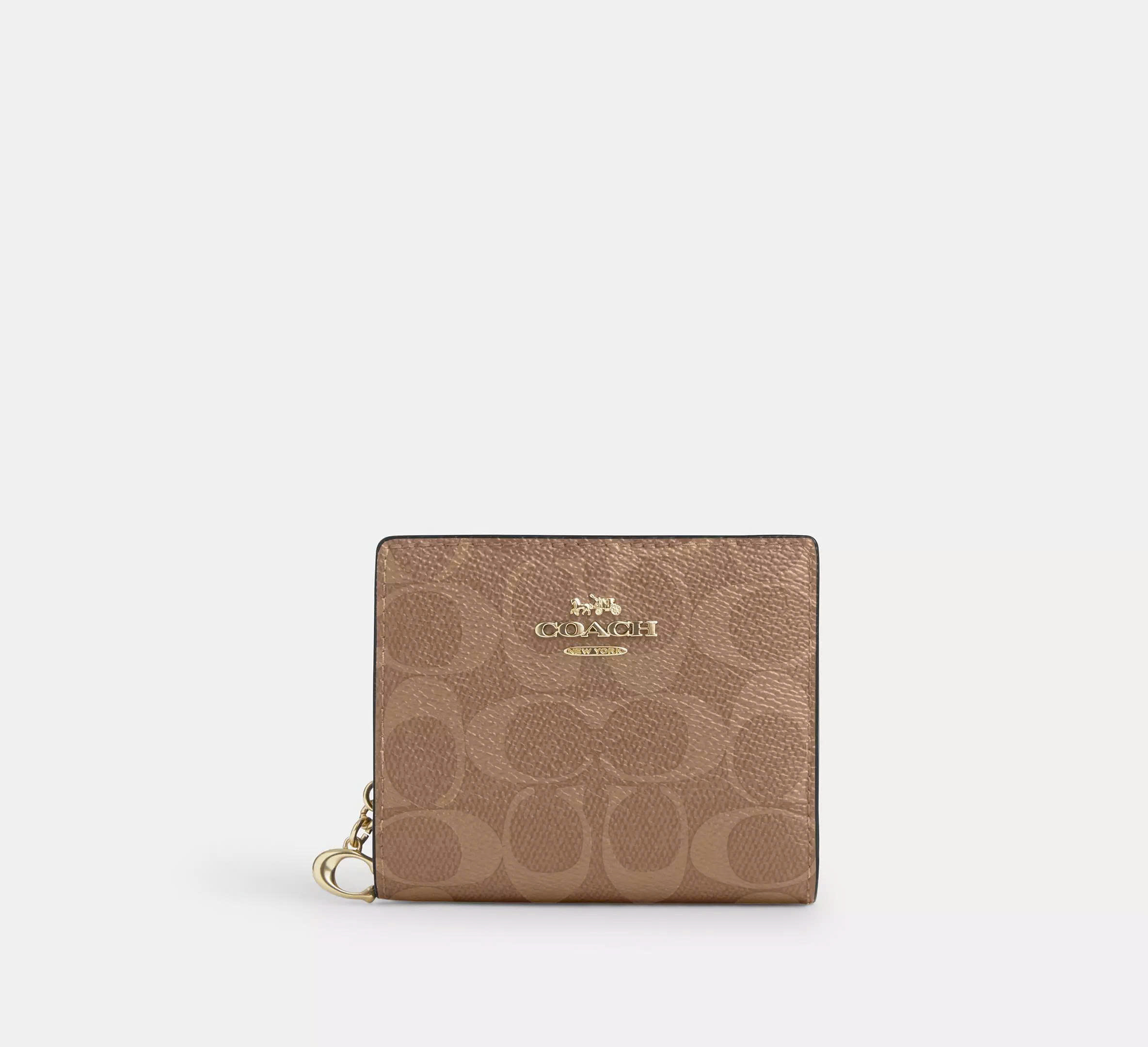 COACH CW789 SNAP WALLET IN SIGNATURE CANVAS - BROWN