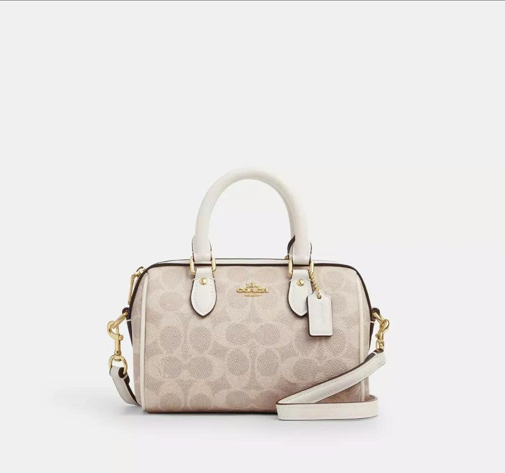 COACH CW329 MINI ROWAN CROSSBODY BAG IN SIGNATURE CANVAS - SAND/CHALK