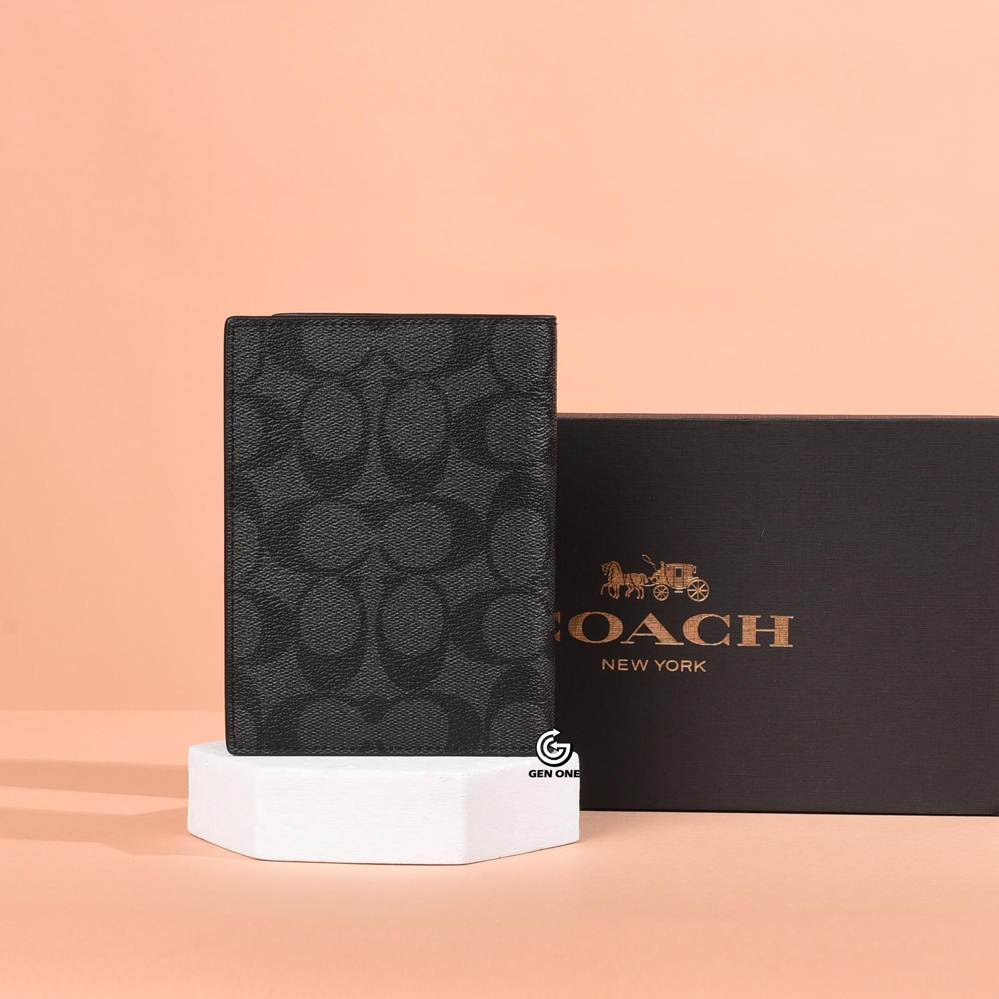 COACH 93518 SIGNATURE CANVAS PASSPORT WALLET - BLACK