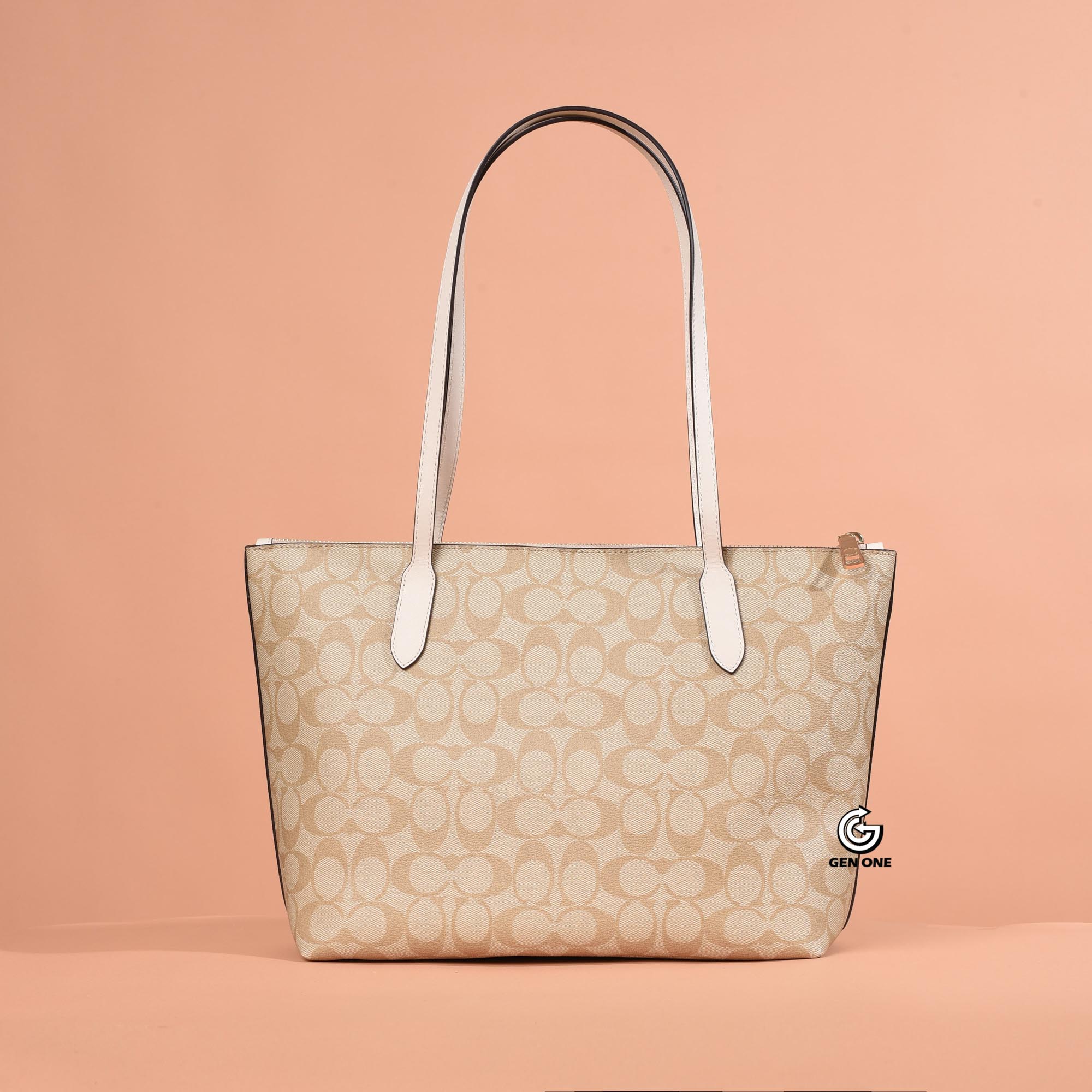 COACH 4455 SIGNATURE CANVAS ZIP TOTE BAG - SAND