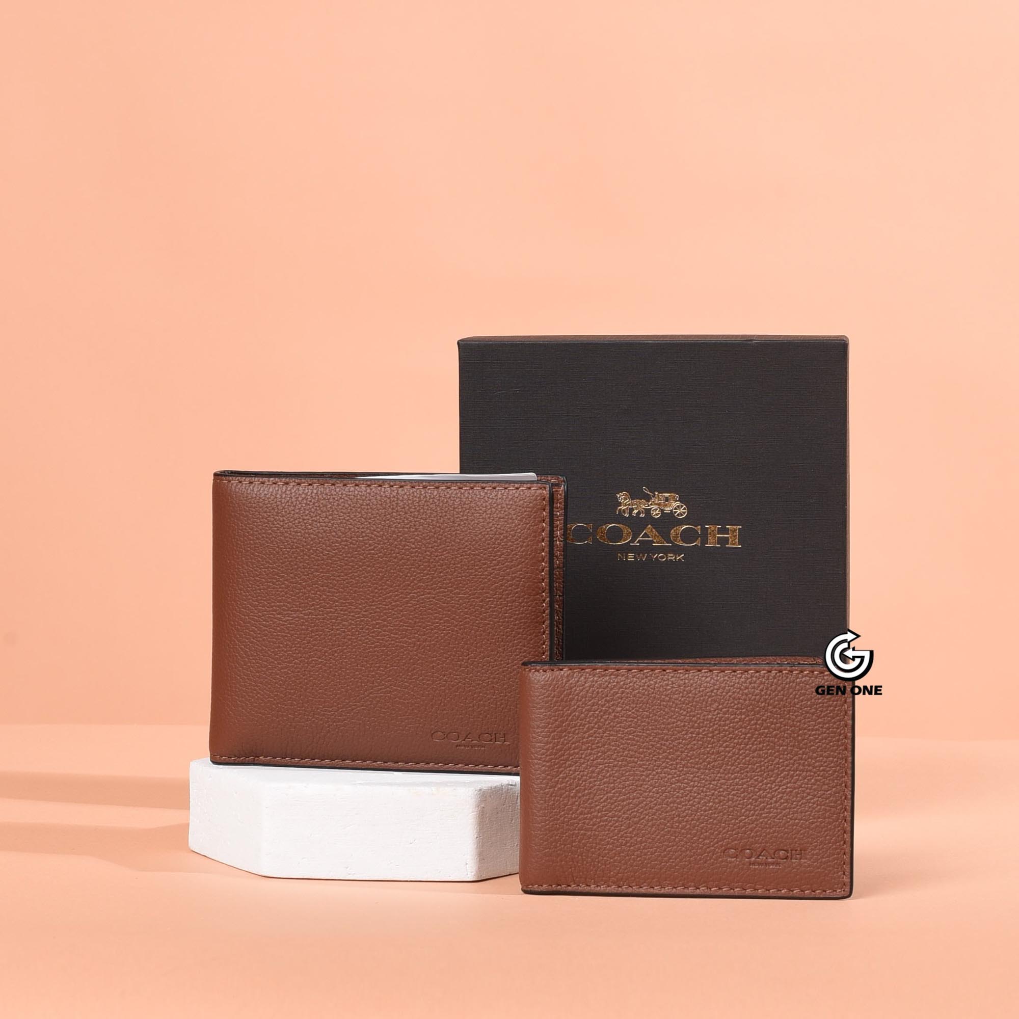 COACH CROSS LEATHER DOUBLE WALLET - BROWN