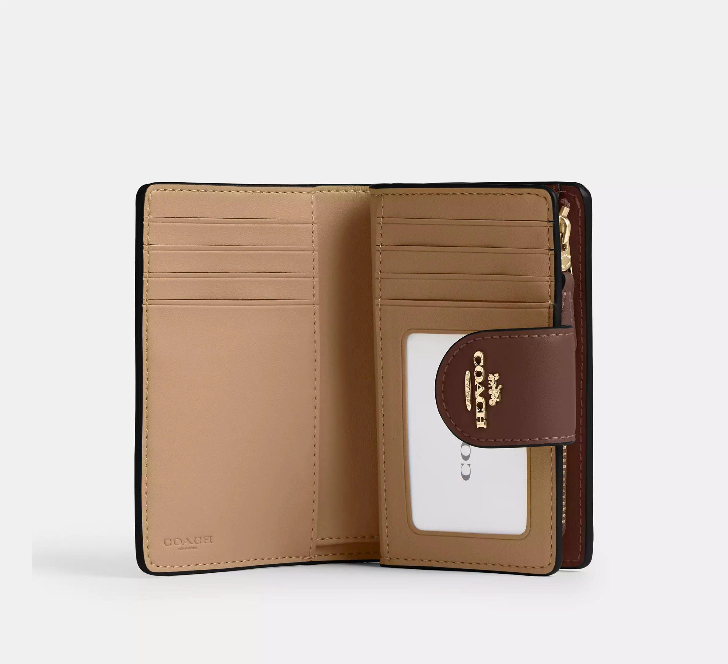 COACH CW786 MEDIUM CORNER ZIP WALLET IN SIGNATURE CANVAS - TAN BROWN