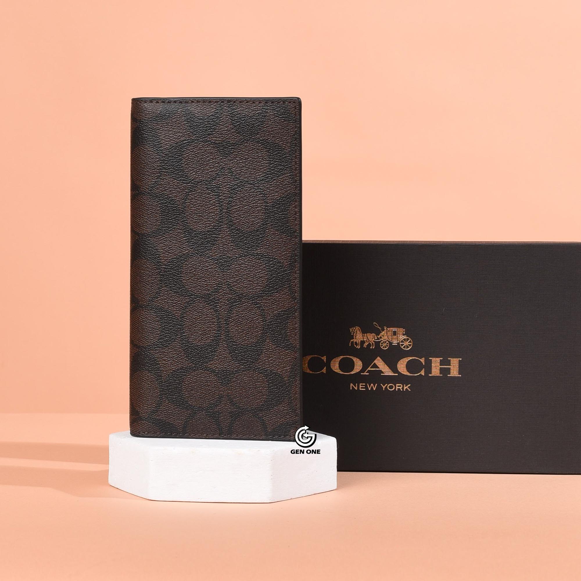 COACH SIGNATURE CANVAS LONG WALLET - BROWN