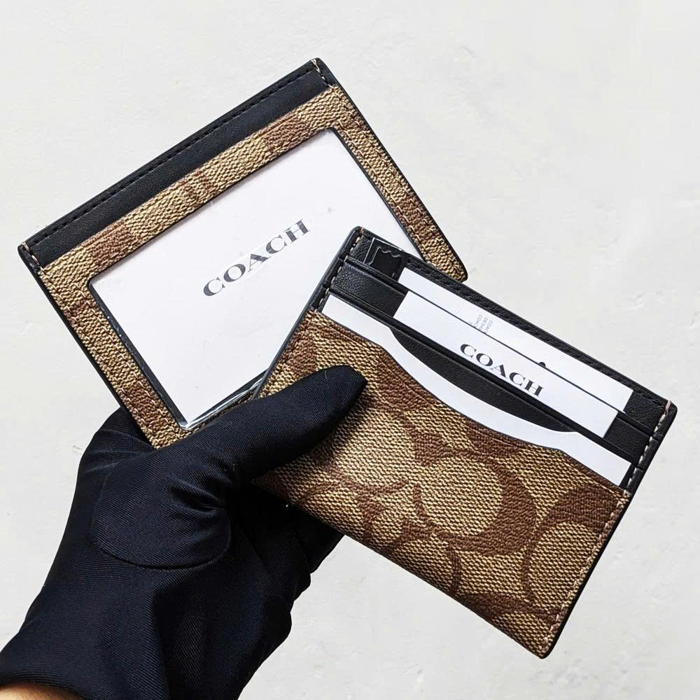 COACH SIGNATURE CANVAS SLIM ID CARD - BEIGE