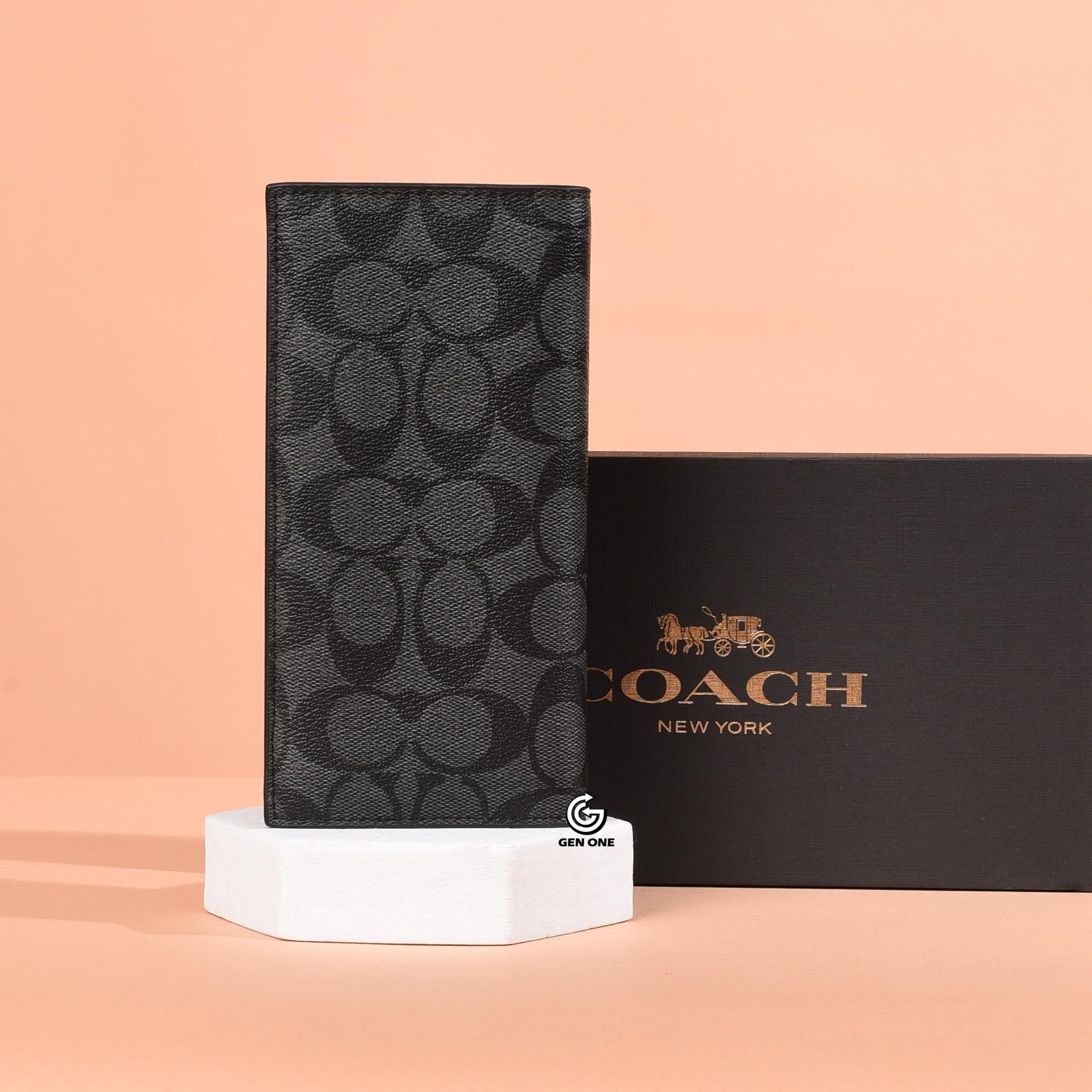 COACH SIGNATURE CANVAS LONG WALLET - BLACK