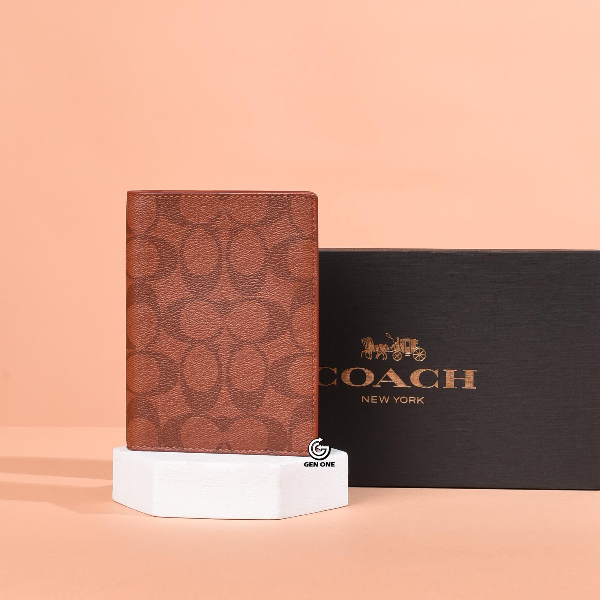 COACH 93518 SIGNATURE CANVAS PASSPORT WALLET - ORANGE