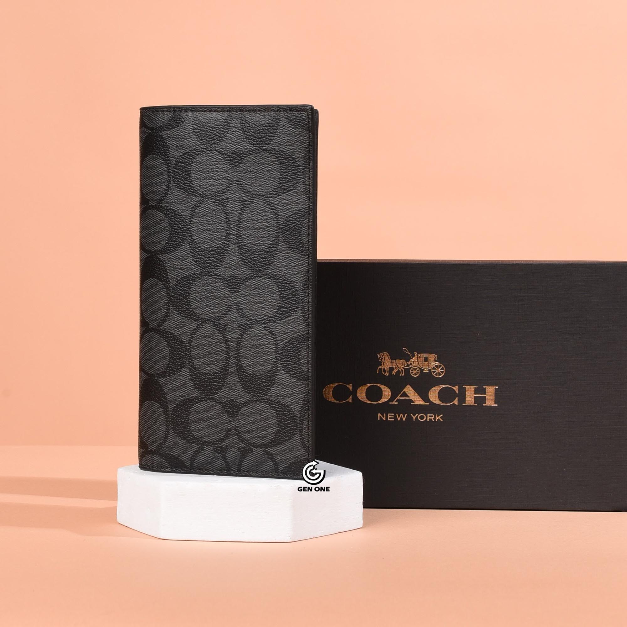 COACH SIGNATURE CANVAS LONG WALLET - BLACK