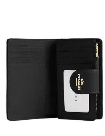 COACH CW786 MEDIUM CORNER ZIP WALLET IN SIGNATURE CANVAS - TAN BLACK