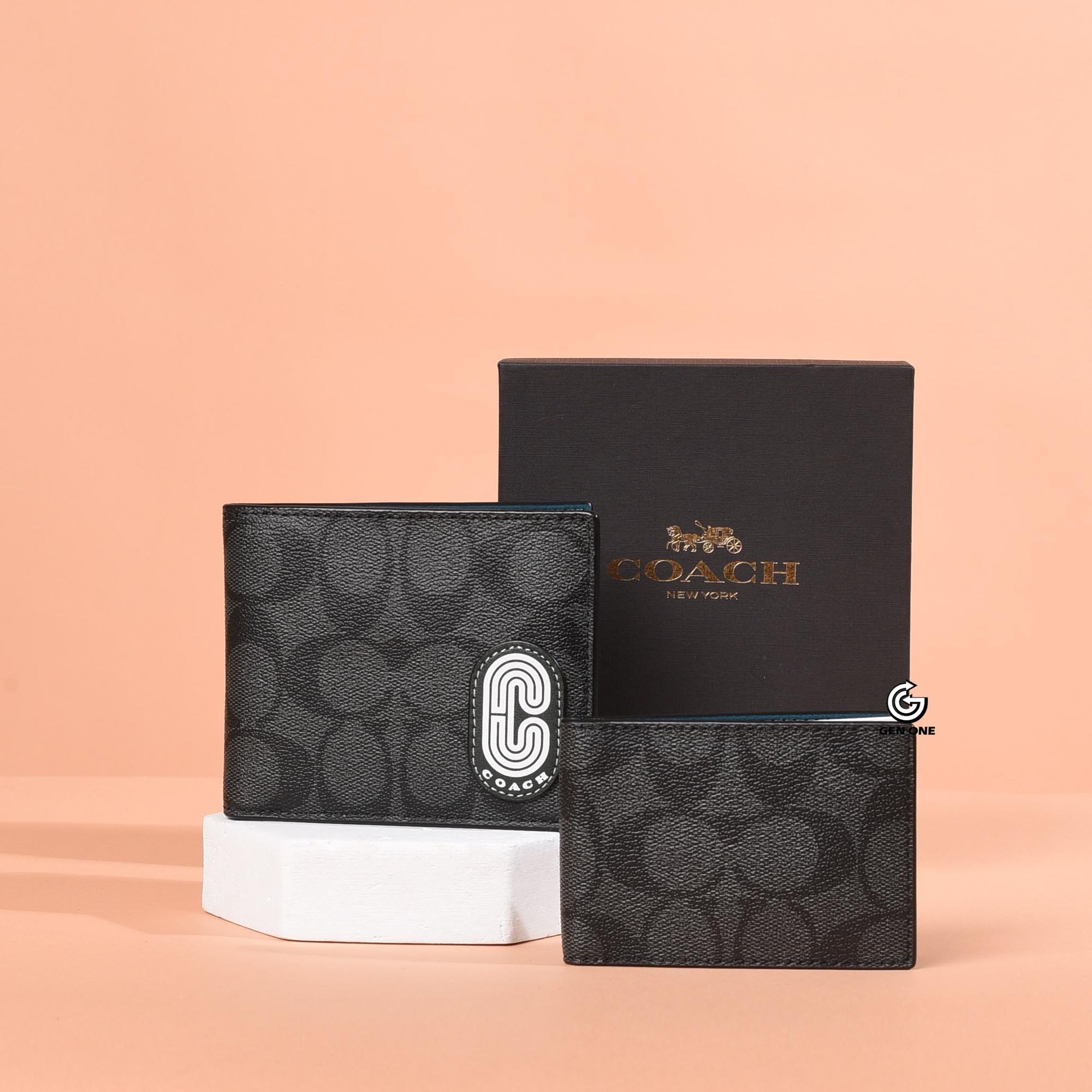 COACH C8297 EMBROI LOGO DOUBLE WALLET - BLACK