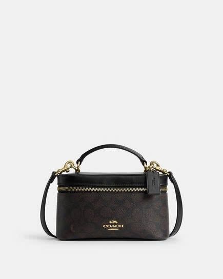 COACH CE023 RAINER CROSSBODY BAG 18 SIGNATURE CANVAS - DARK BROWN