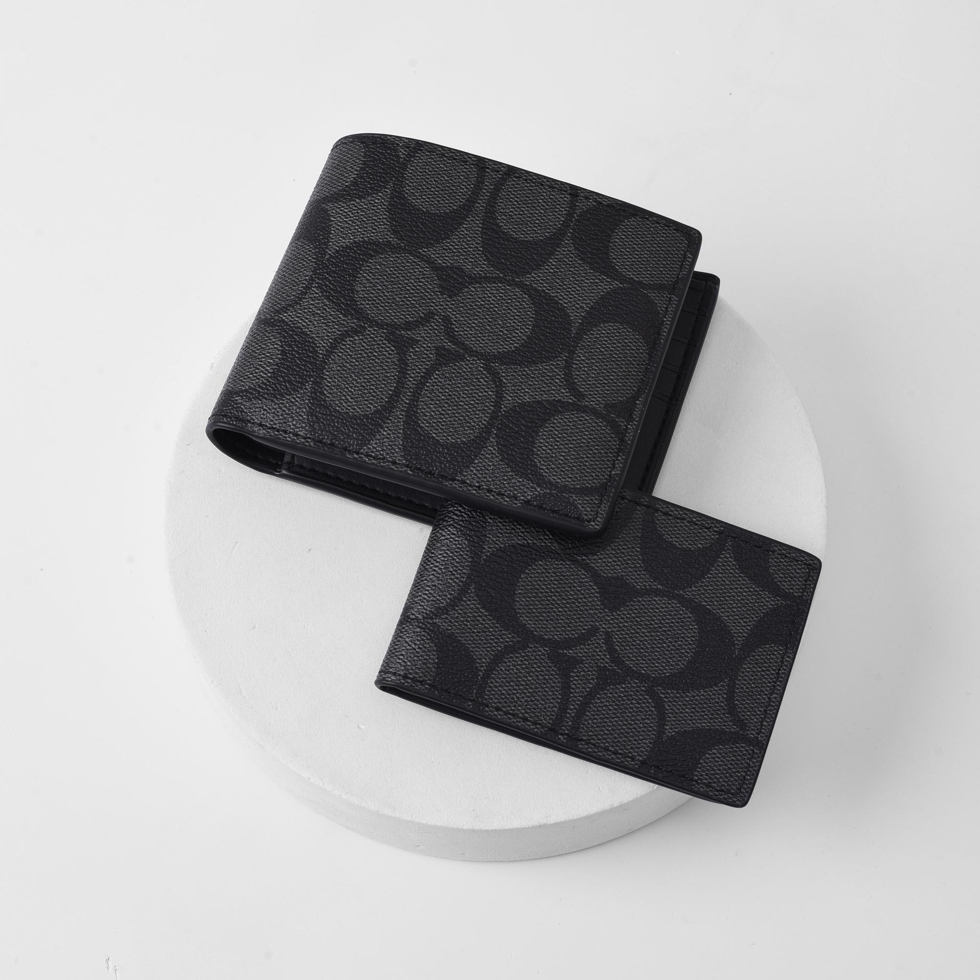 COACH CW380 3IN1 SIGNATURE CANVAS DOUBLE WALLET - BLACK