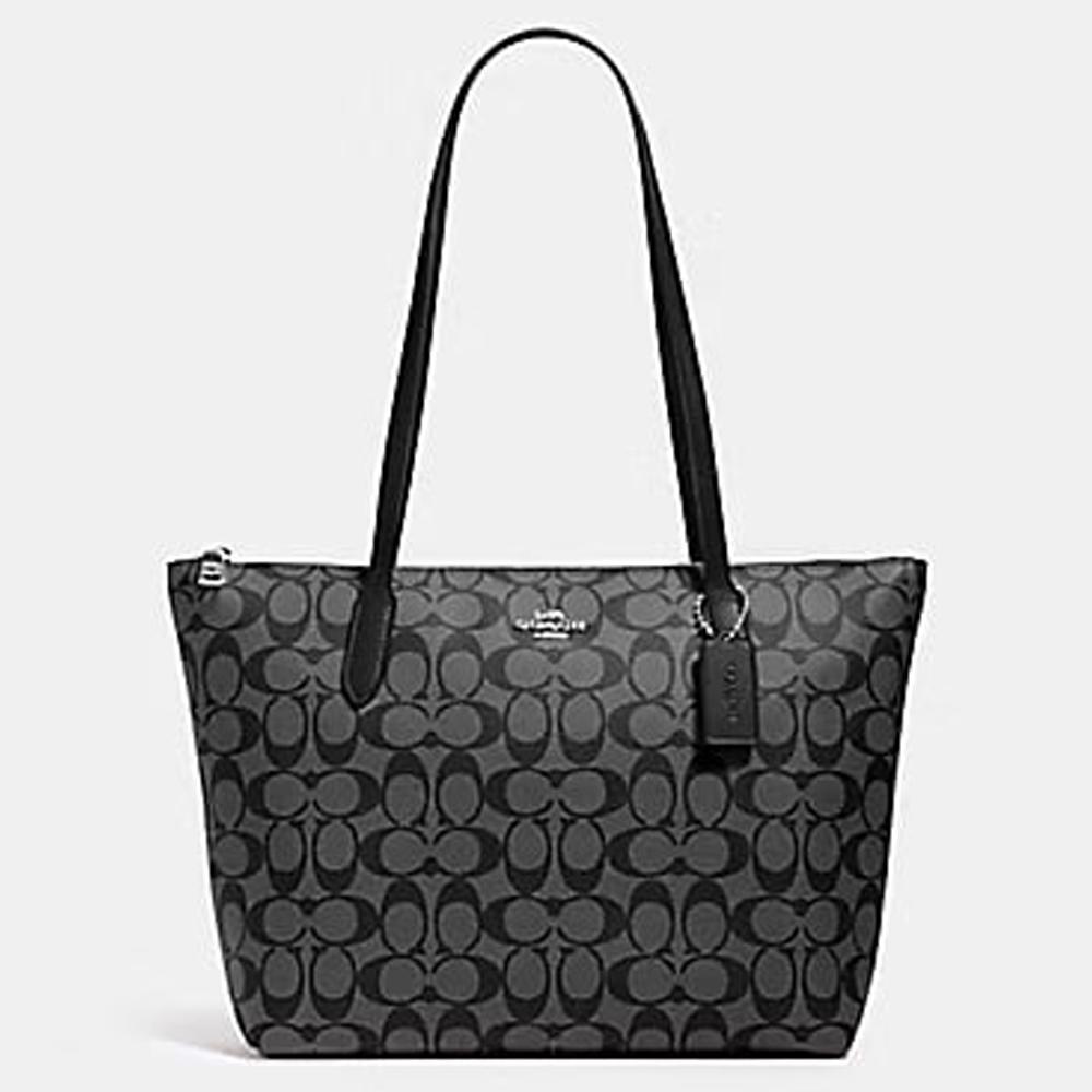 COACH 4455 SIGNATURE CANVAS ZIP TOTE BAG - BLACK