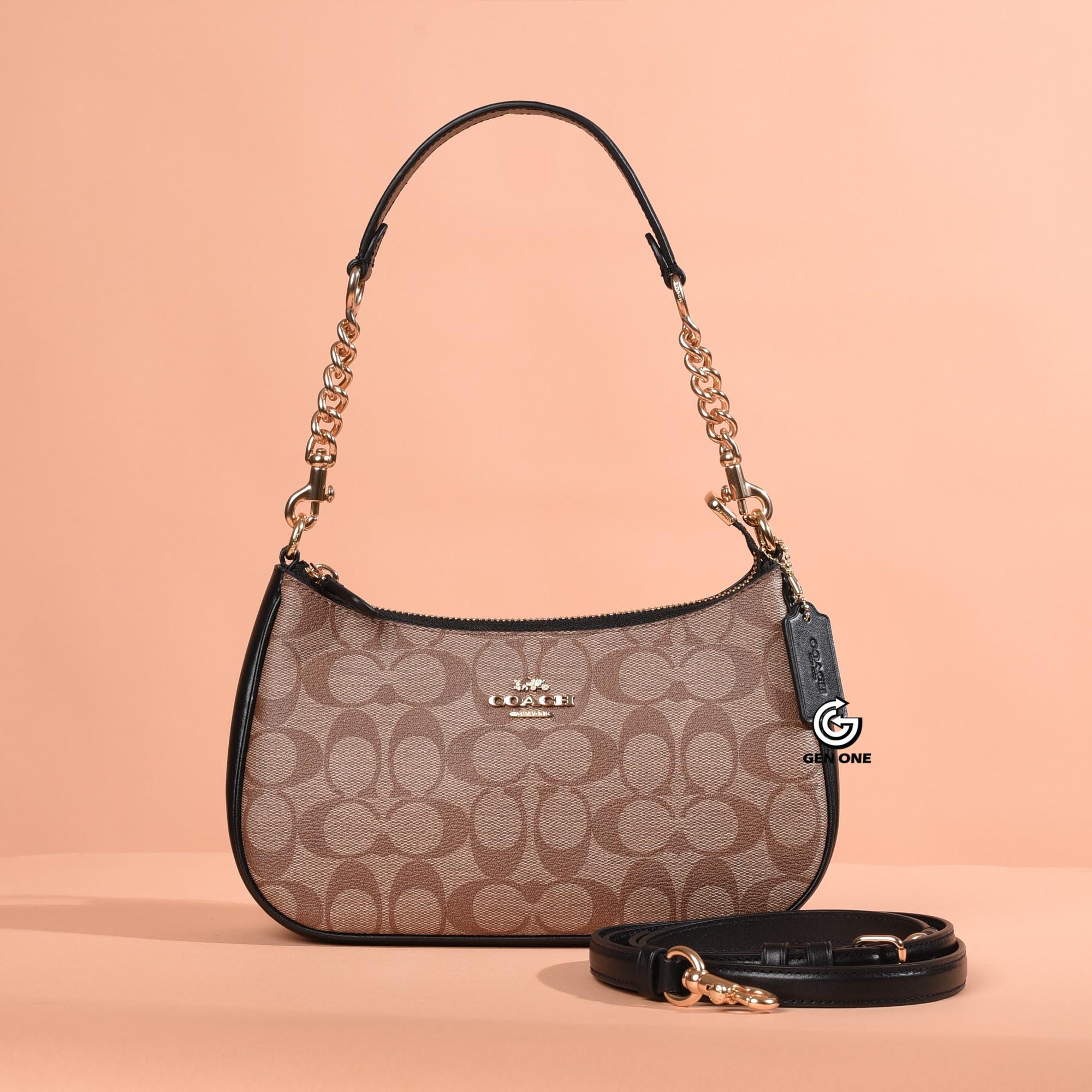 COACH CA548 TERI BAG - KHAKI / BLACK