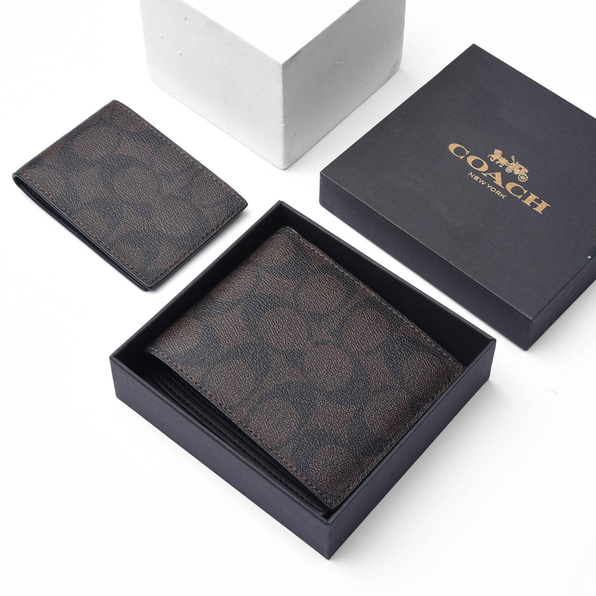 COACH CW380 3IN1 SIGNATURE CANVAS DOUBLE WALLET - BROWN